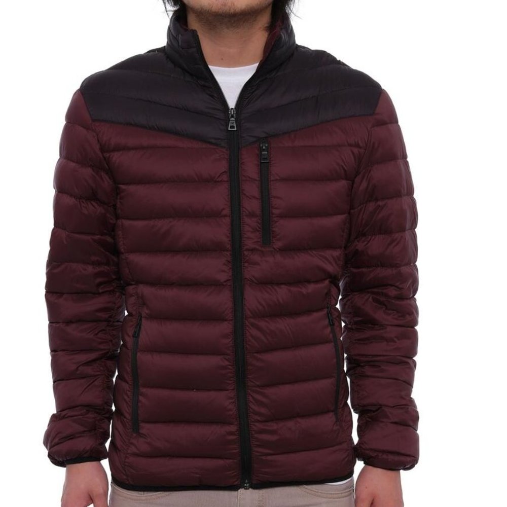INC Color-Blocked Mens Puffer Jacket  Burgundy XXL
